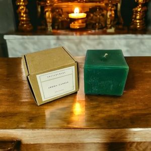 Pottery Barn Aroma Candle Pine Scented Square Dark Green Block Box Christmas